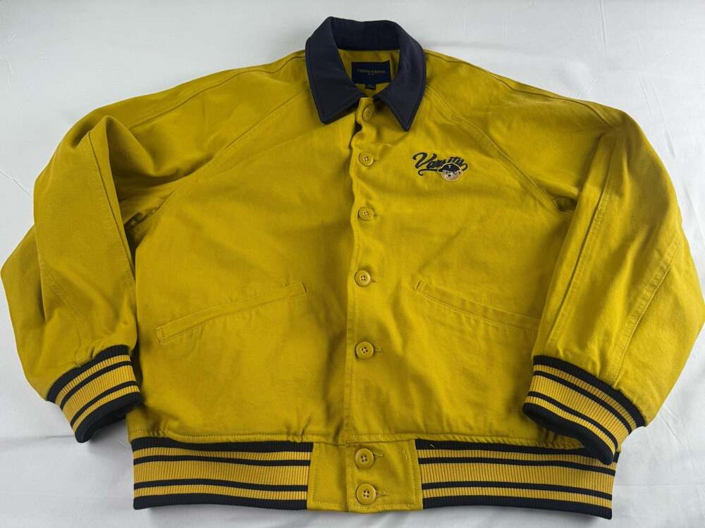 Teenie Weenie Varsity Jacket XL Yellow Navy Teddy Bear Embroidered Button Front